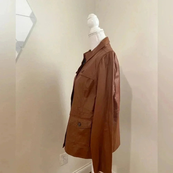 Isaac Mizrahi Live Cogniac Leather Jacket Size L - Picture 3 of 8